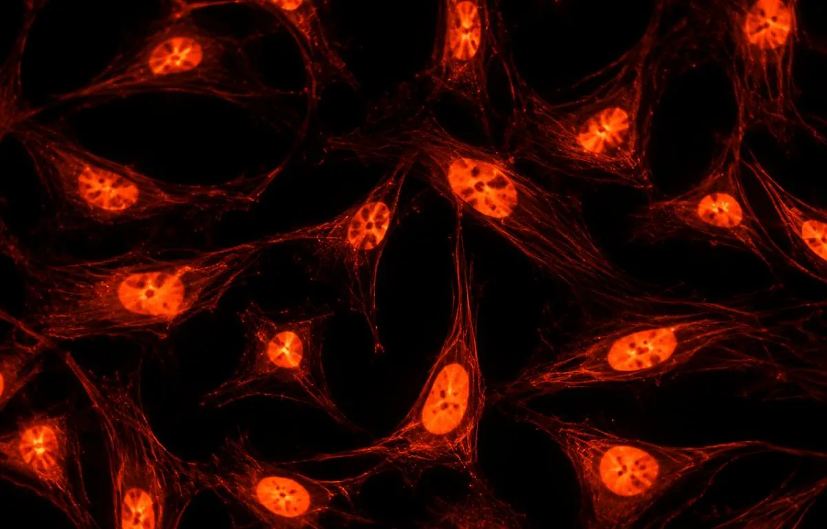 Fluorescence microscopy image of human endothelial cells