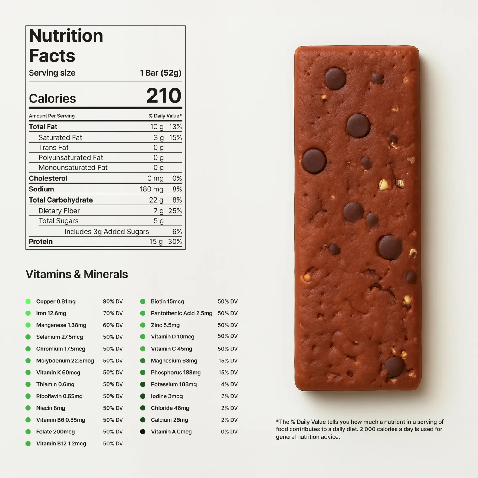 NOVOS Bar nutrition facts and vitamin and mineral information