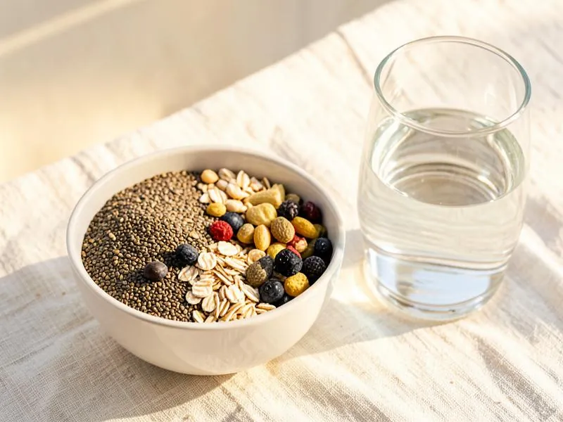Bowl of fiber-rich seeds and oats