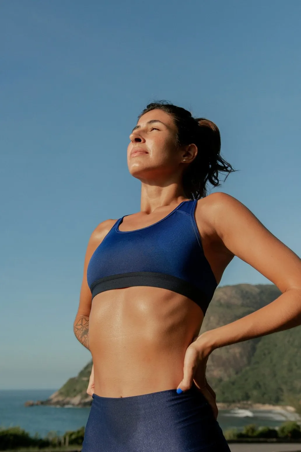 Woman breathing deeply after exercise