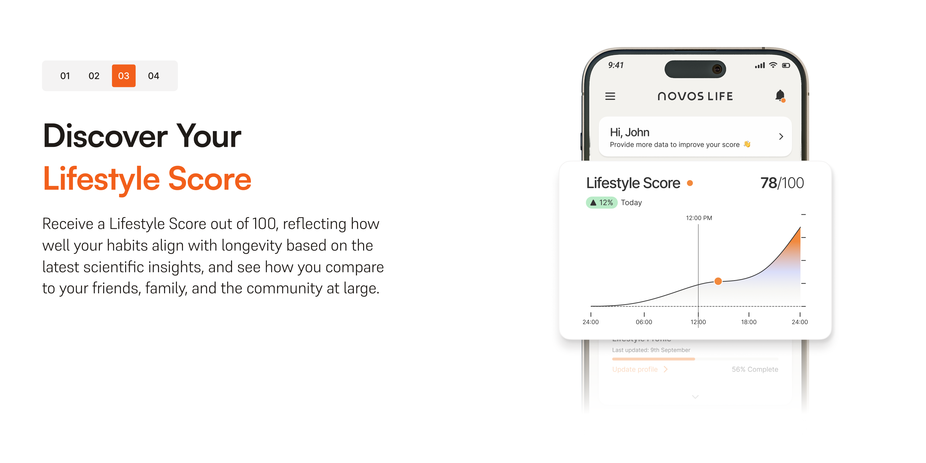 NOVOS Life lifestyle recommendations screen